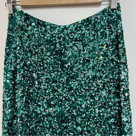 Retrofete Teal Sequin High Rise Wide Leg Pants Lyra Mermaid Size 6 $595 - Picture 9 of 13